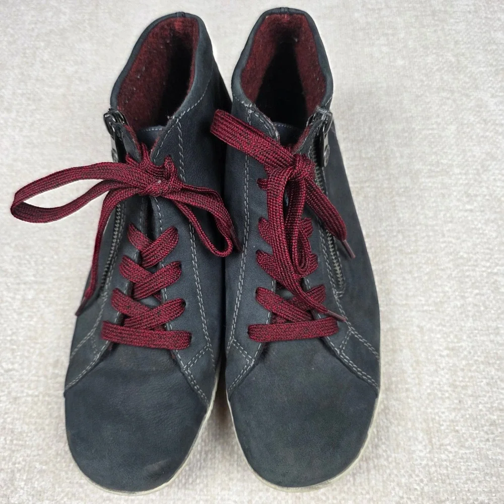 Remonte Tex Womens Leather High Top Sneakers Side Zip Boots Red Sole Size 42